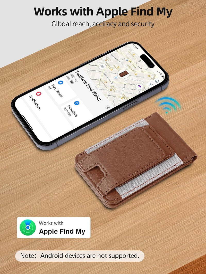 TopMade for MagSafe Wallet Stand with Money Clip, Works with Apple Find My, Magnetic Wallet for iPhone 17/16/15/14/13/12 Series, for iPhone Wallet with Finder Tracker, Brown(Gray Elastic Band) - Image 4